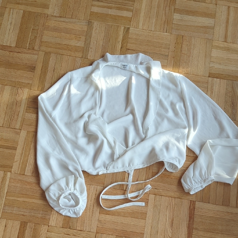 Sunday Best Cream Crop Wrap Around Blouse